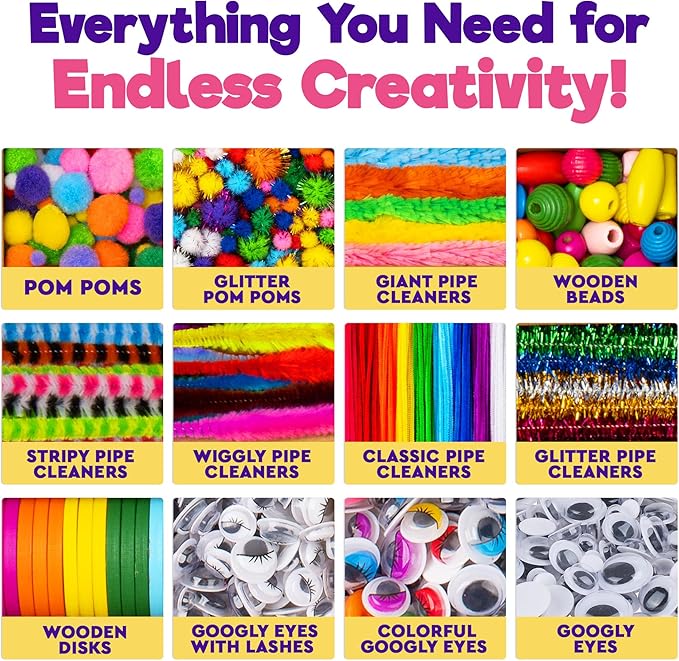 Blue Squid 3000+ pcs Arts and Crafts Supplies for Kids | Craft Kit Box for Kids Age 3-5, 4-8, 6-8, 8-12 | Craft Supplies & Materials Crafts Set Toys Art Box Gifts for Girls Boys Bulk Art Kit