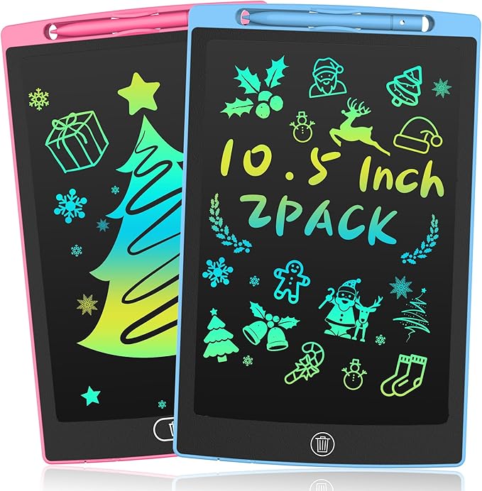 2 Pack LCD Writing Tablet for Kids, 10.5 inch Colourful Doodle Board Erasable Drawing Tablet for Kids, Educational Learning Travel Toys Birthday Christmas Gifts for 3 4 5 6 7 Girls Boys(Pink+Blue)