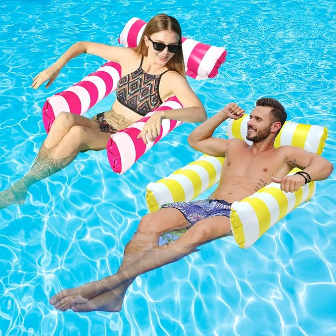 2 Pack Inflatable Pool Floats 4-in-1 Pool Hammock with Bottom Mesh 3 Tubes Inflatable Hammock for Adults,Portable Floating Chair Bed for Travel, Swimming Pool Hot Tub