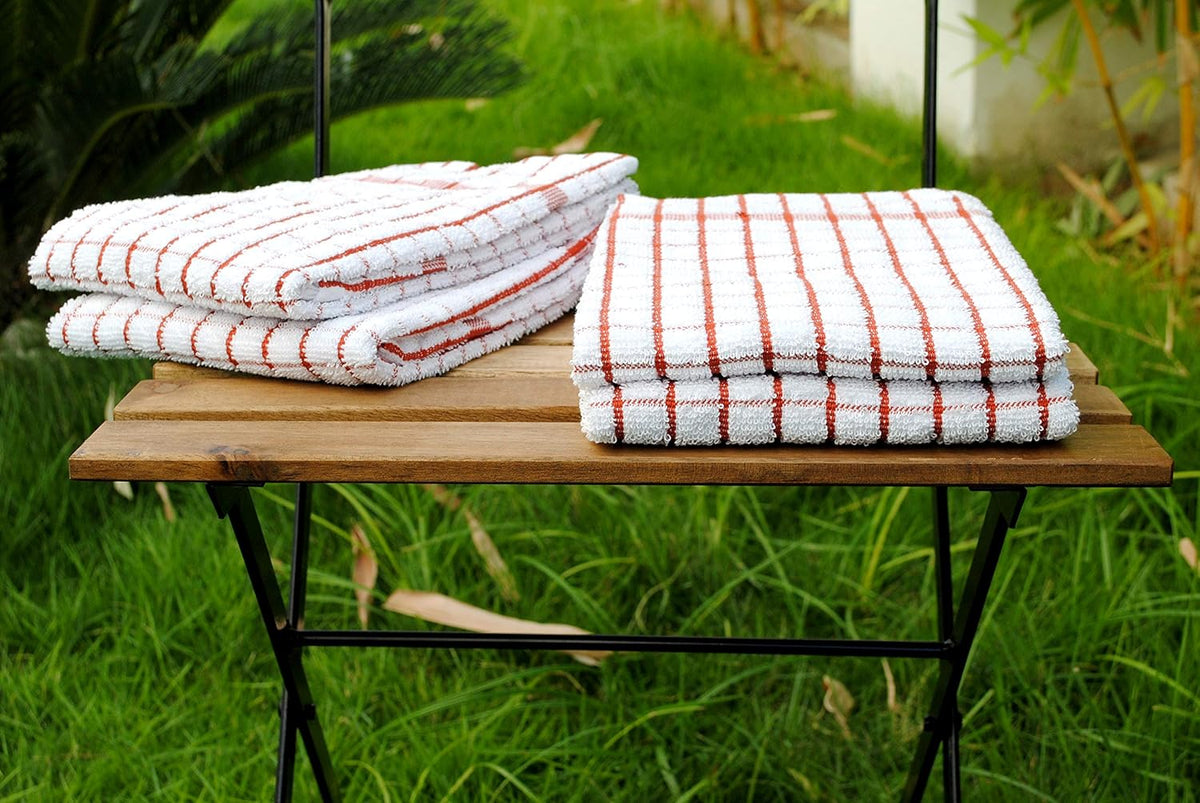 AMOUR INFINI Kitchen Towels Set of 4 - Highly Absorbent, Super Soft Terry Cotton 20x28 Inch Dish Towels with Hanging Loop - Hand & Tea Towels for Cleaning & Drying Dishes (Rust)