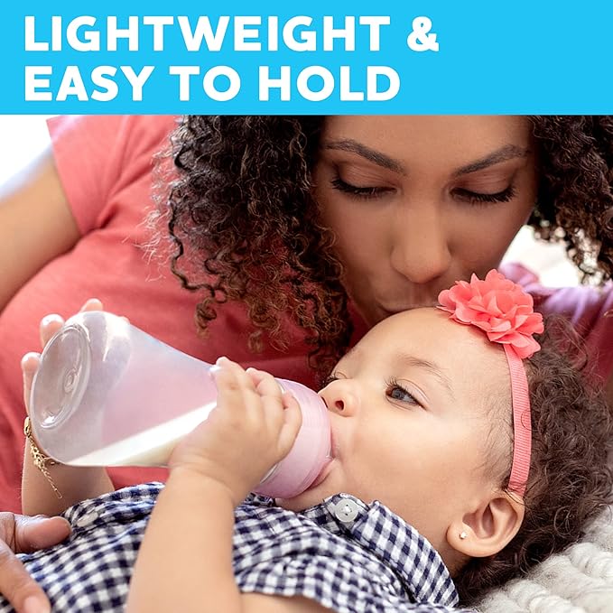 Chicco Duo Newborn Hybrid Baby Bottle Starter Gift Set with Invinci-Glass Inside and Plastic Outside | Dishwasher, Bottle Warmer, and Electric Sterilizer Safe | Intui-Latch Nipple | Clear/Pink