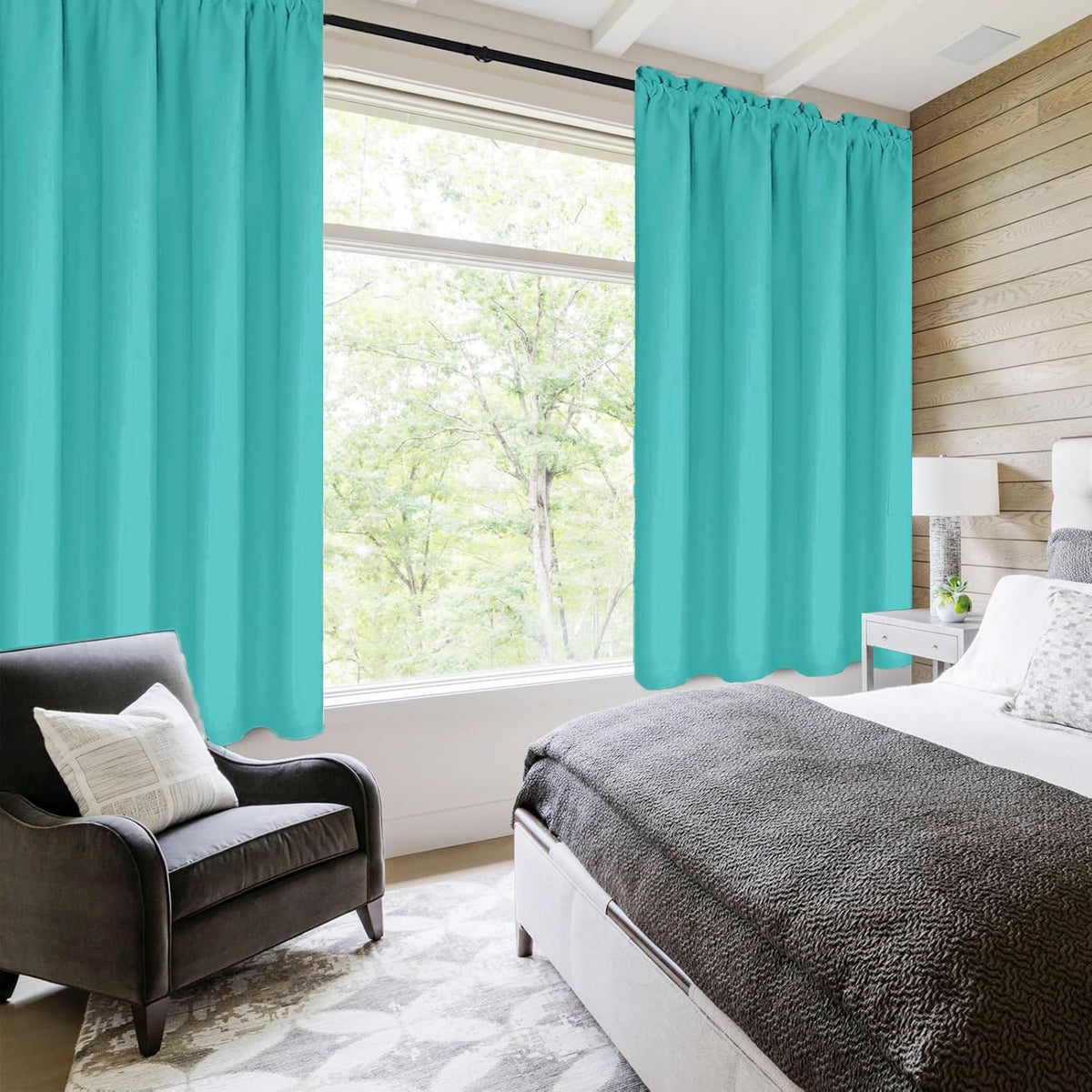 DWCN Blackout Curtains for Living Room Thermal Insulated, Energy Saving & Noise Reducing Bedroom Curtains, Peacock Blue, W 42x L 63 Inch, Set of 2 Rod Pocket Curtain Panels