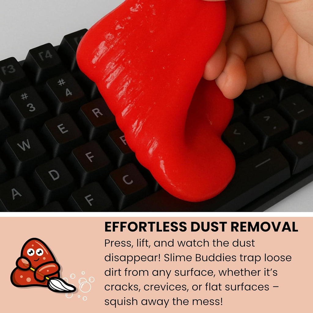 Slime Buddies Car Cleaning Gel Putty - Strawberry Scented Interior Detailing Tool for Cup Holders, Air Vents & Keyboard - Reusable Auto Detailing Accessories - Dust Remover Goop - Gifts for Men Women