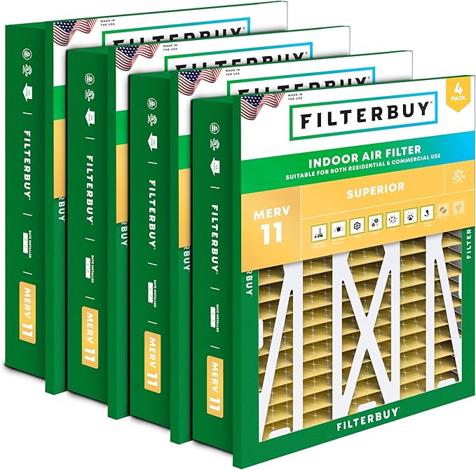 Filterbuy 20x20x5 Air Filter MERV 11 Superior Pet & Allergy Defense (4-Pack), Electrostatic Pleated HVAC AC Furnace Filters for Honeywell Return Grille FC40R1003 (Actual Size: 18.38 x 18.38 x 3.69)