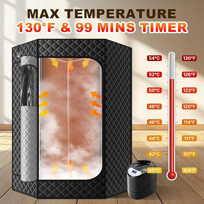 Portable Steam Sauna for Home, XL Sauna Tent with 3L 1200W Steamer & Red Light, Foldable Chair & Mat, Indoor Personal Spa for Relaxation, Detox & Recovery
