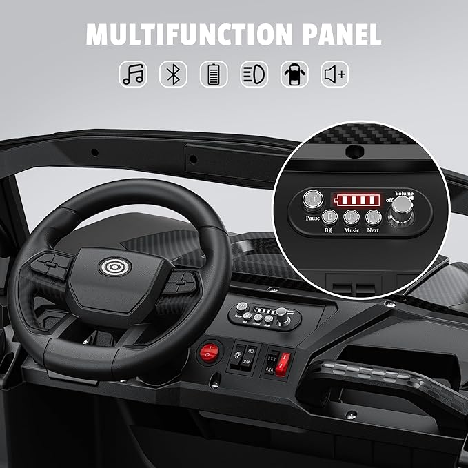 24V 2 Seater Ride on Car Truck, 4x200W, EVA Tires, 4WD/2WD, Rainbow Lights, Remote Control, Shock Absorbers, Bluetooth, Ride On UTV Toy for Kids Ages 3-8, Black