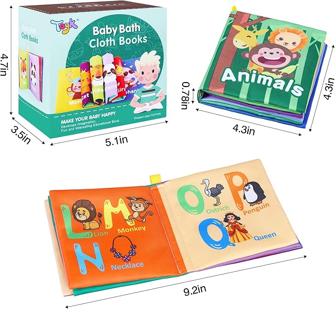 Baby Bath Books, Nontoxic Fabric Soft Baby Cloth Books, Early Education Toys, Waterproof Baby Books for Toddler, Infants Perfect Shower Toy, Kids Bath Toys Birthday Gift (Pack of 8)