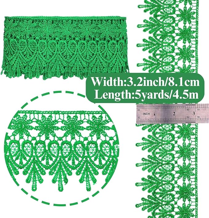 GXTIZAS Lace Trim 5 Yards Wide Venise Lace Ribbon Embroidered Edge Trim for Sewing Crafts Pillow Case(Christmas Green)