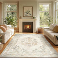 jinchan Vintage Floral 8x10 Area Rugs for Living Room - Machine Washable Distressed Design Soft Throw Rug Thin Non-Slip Large Carpet for Bedroom Nursery Dining Room Home Office (8x10ft,Light Grey)