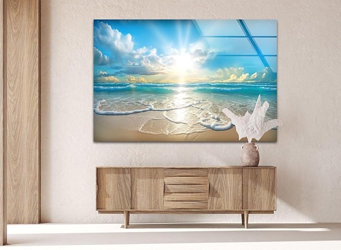 My Photostation.com 30Wx24H'' Beautiful Sunset & Ocean Glass Wall ArtTempered Glass Printing Wall Decor Large Wall Art Wall Hangings