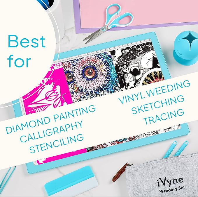 iVyne Rechargeable A4 Light Pad for Tracing & Weeding - LED Light Board for Weeding Vinyl - for Cricut Vinyl Weeding Tools - Ultra-Thin & Portable - Perfect for Artists & Crafters - Blue