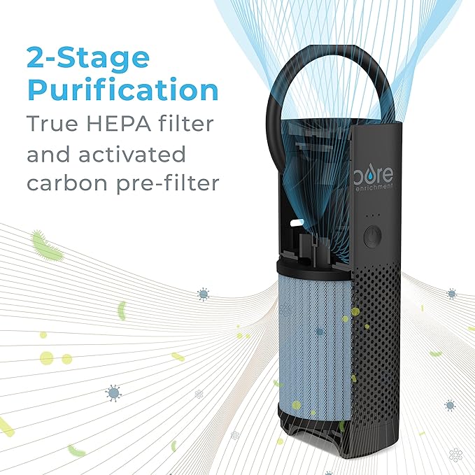 Pure Enrichment PureZone Mini Portable Air Purifier - Cordless True HEPA Filter Cleans Air & Eliminates 99.97% of Dust, Odors, & Allergens Close to You - Cars, School, & Office (Black)