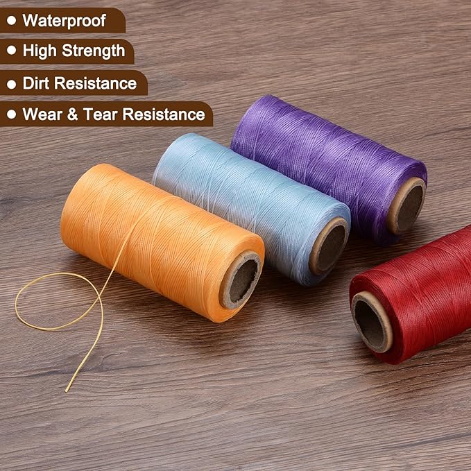 uxcell Leather Sewing Waxed Thread, 284 Yards / 260m 0.8mm 150D Flat Polyester All-Purpose Threads for Leather Crafts, Bookbinding, Red