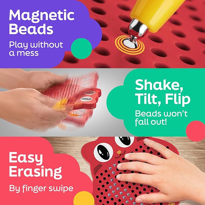 Magnetic Drawing Board for Kids & Toddlers with Beads and Magnet Stylus Pen - Magnetic Travel Toy for Airplane & Car Ride Activities for Kids