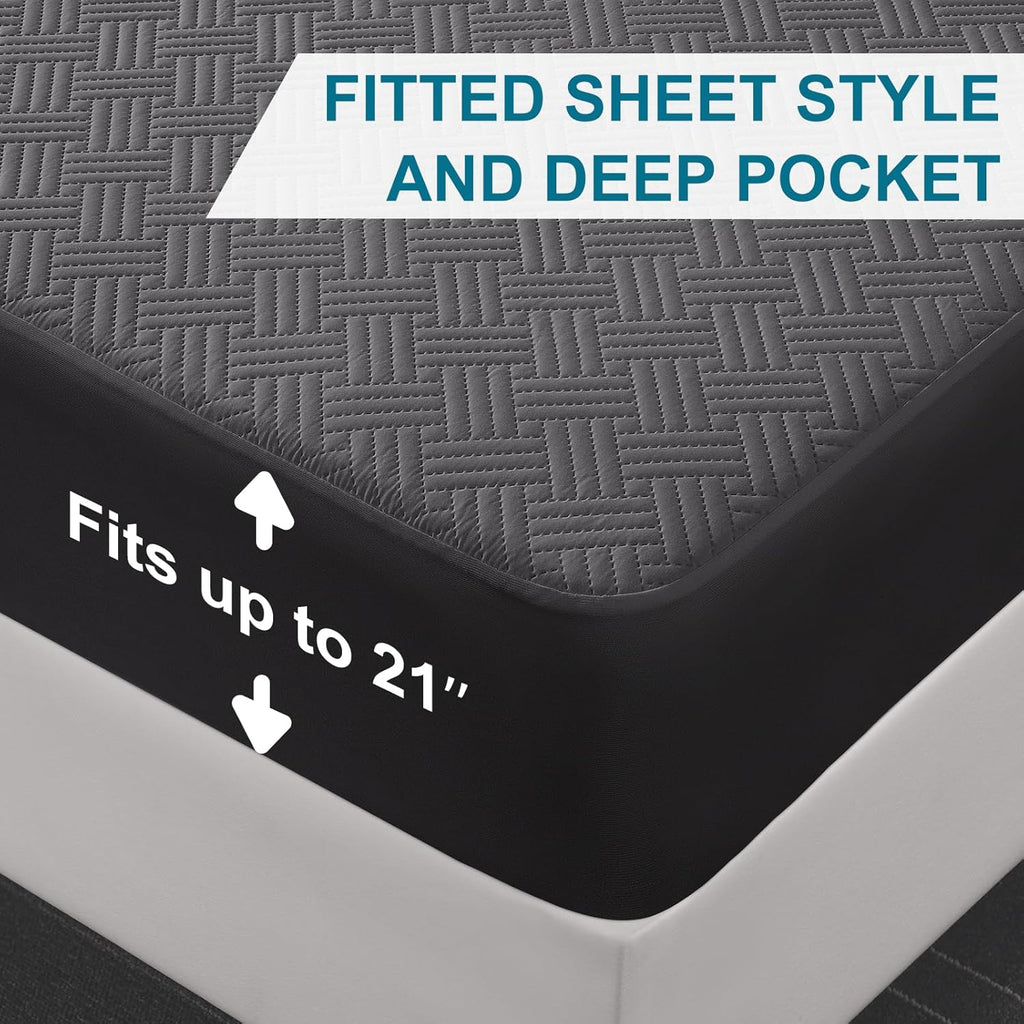 Waterproof Mattress Protector Twin Size - Breathable, Noiseless, Ultra-Soft Bed Cover, Mattress Pad Cover with Deep Stretchable Pockets 8"-21" (Gray)