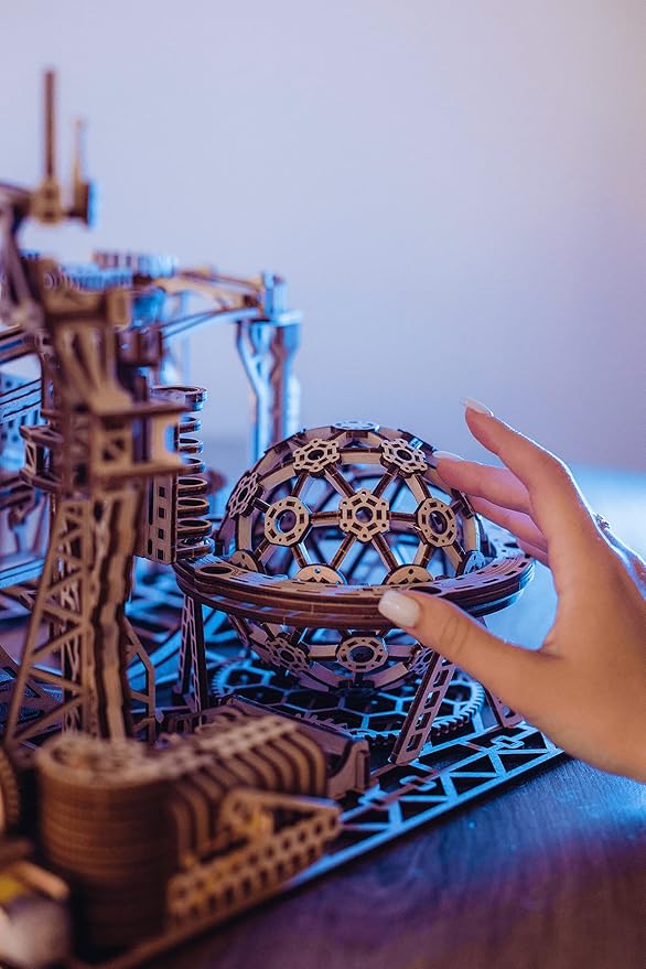 Wood Trick Wooden Marble Run Electric Motorized - 3D Wooden Puzzles for Adults and Kids to Build - 15x14 in - Roller Coaster Wooden Model Kits for Adults and Teens to Build