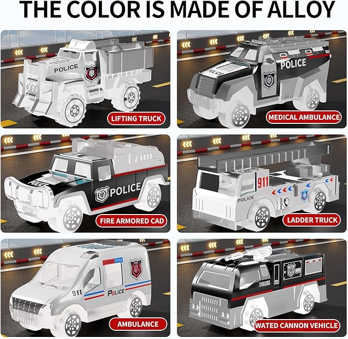 Toddler Boys Toys for 3 4 5 6 Years Old, Police Truck Vehicle Toy Set with Play Mat and Die-Cast Toy Car, Transport Carrier Truck for Kids, Birthday Gifts Toys for 3 4 5 6 7 8+ Year Old Boys