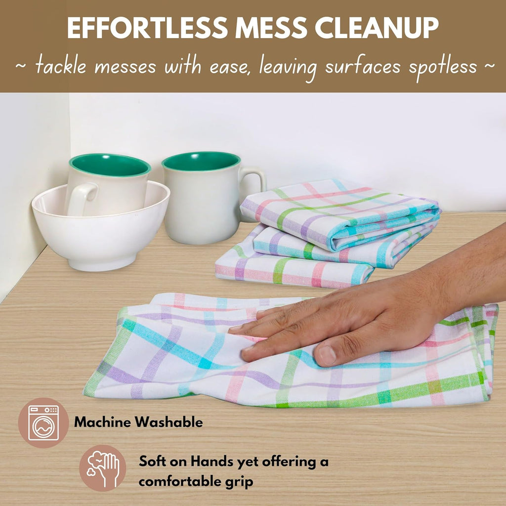 Native Fab Multi Color Check Kitchen Towels Set of 12, 100% Cotton, 16x26 Inch, Absorbent & Durable Dishcloth Set, Farmhouse Style Tea Towels for Rustic Kitchens, Cleaning, Cooking, Everyday Use