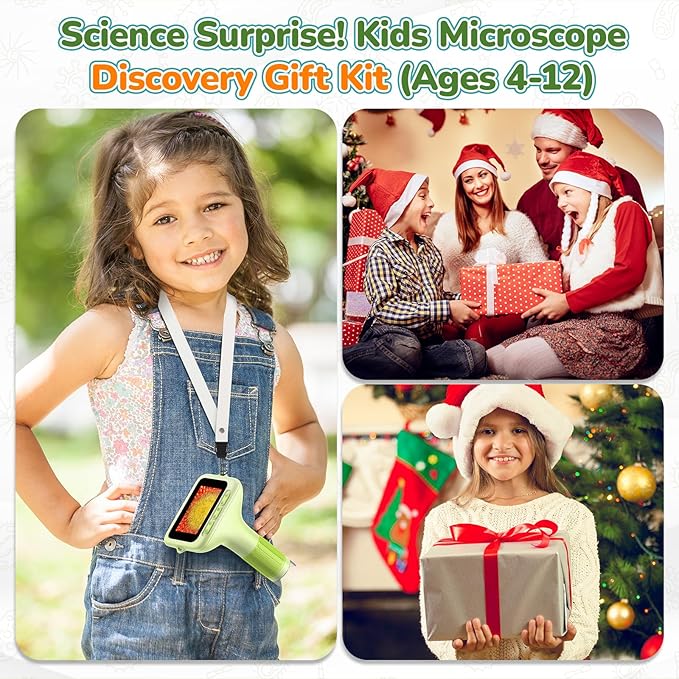 3.0" Screen Digital Microscope for Kids: 1000X Rechargeable Mini Pocket Portable Miniscope Magnifying Glass 4K Coin Jewelry Loupe Edu Science STEM Toy Xmas Gift 4-12 Boys Girls
