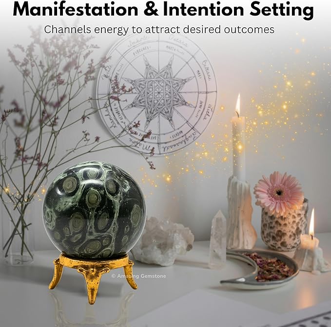 Amazing Gemstone Kambaba Jasper Crystal Ball with Stand - 2 Inches Crystal Sphere Meditation Balls for Witchcraft and Decorative Balls