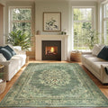 jinchan Green Floral 8x10 Area Rugs for Living Room - Machine Washable Vintage Distressed Design Soft Throw Rug Non-Slip Large Carpet for Bedroom Nursery Dining Room Home Office (8x10ft,Dark Green)