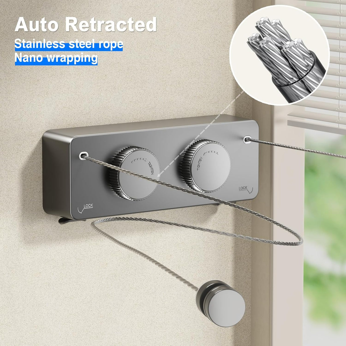 Retractable Twin Clothesline Indoor, Non-Sagging Outdoor Clothes Line Retracting Heavy Duty Clothes Drying Laundry Line Wall Mounted Stainless Steel Line-13.8Feets(Double Line-Gray)