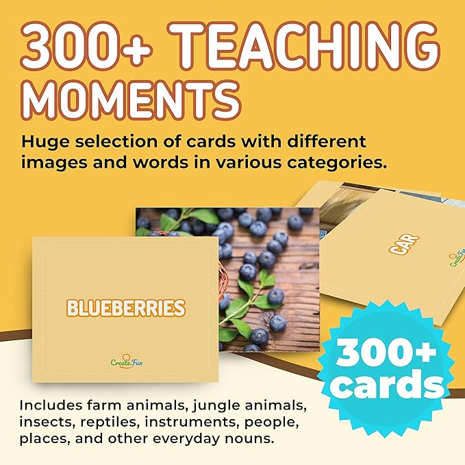 300 Noun Vocabulary Builder Flash Cards, Photo Cards with Learning Games and Teaching Materials for Speech Therapy, ESL, Preschool, Homeschool, Toddlers, Adults, Autism, Dementia, ABA, and Aphasia