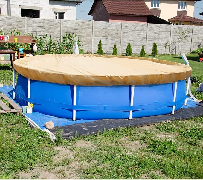 ECOOPTS 16 ft Round Pool Cover for Above Ground Pools, Swimming Pool Cover Protector Winter Safety Cover (Beige)