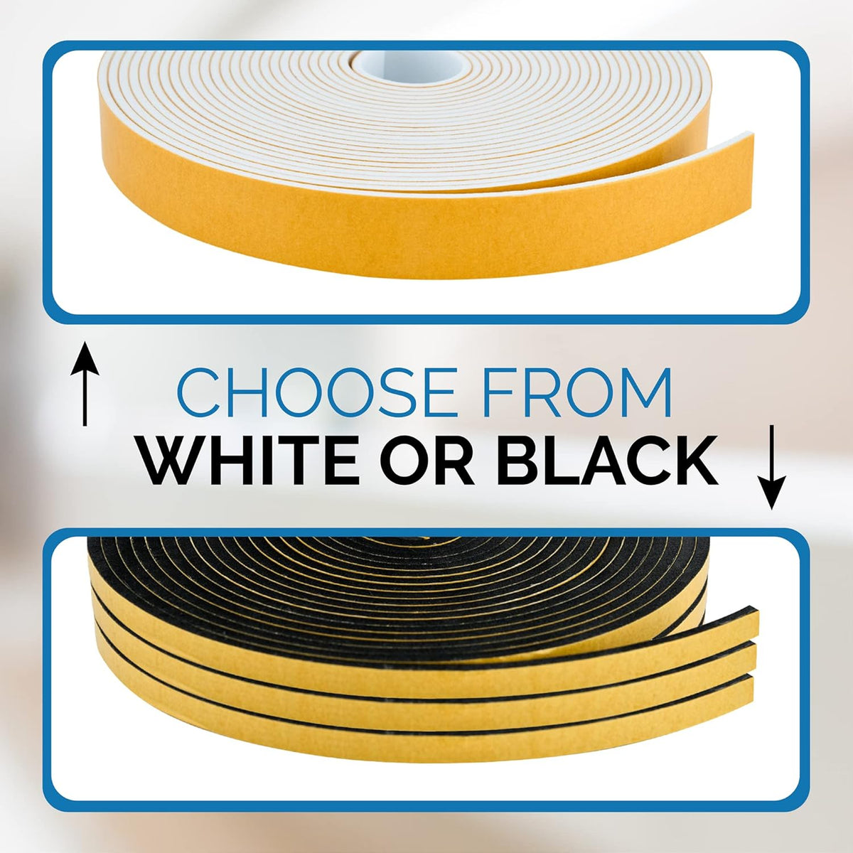 High Density Foam Weather Stripping Door Seal Strip Insulation Tape Roll for Insulating Door Frame, Window, Air Conditioner | Self Adhesive Sealing Weatherstrip (Black, 1/4 in 1/8 in 50 Ft)