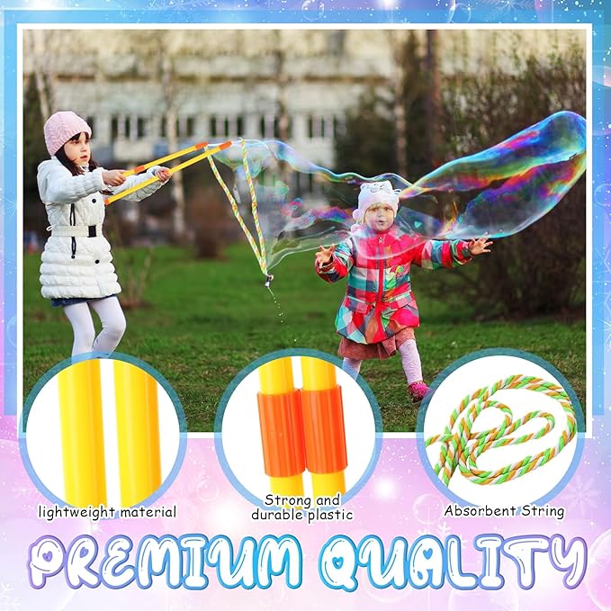 Lenwen 16 Pcs Giant Bubble Wands Kit Big Maker Toy Large Gigantic Bubble Wands with Refill and Tray for Summer School Birthday Outdoor Playtime Fun Activity Party Favors(Assorted)