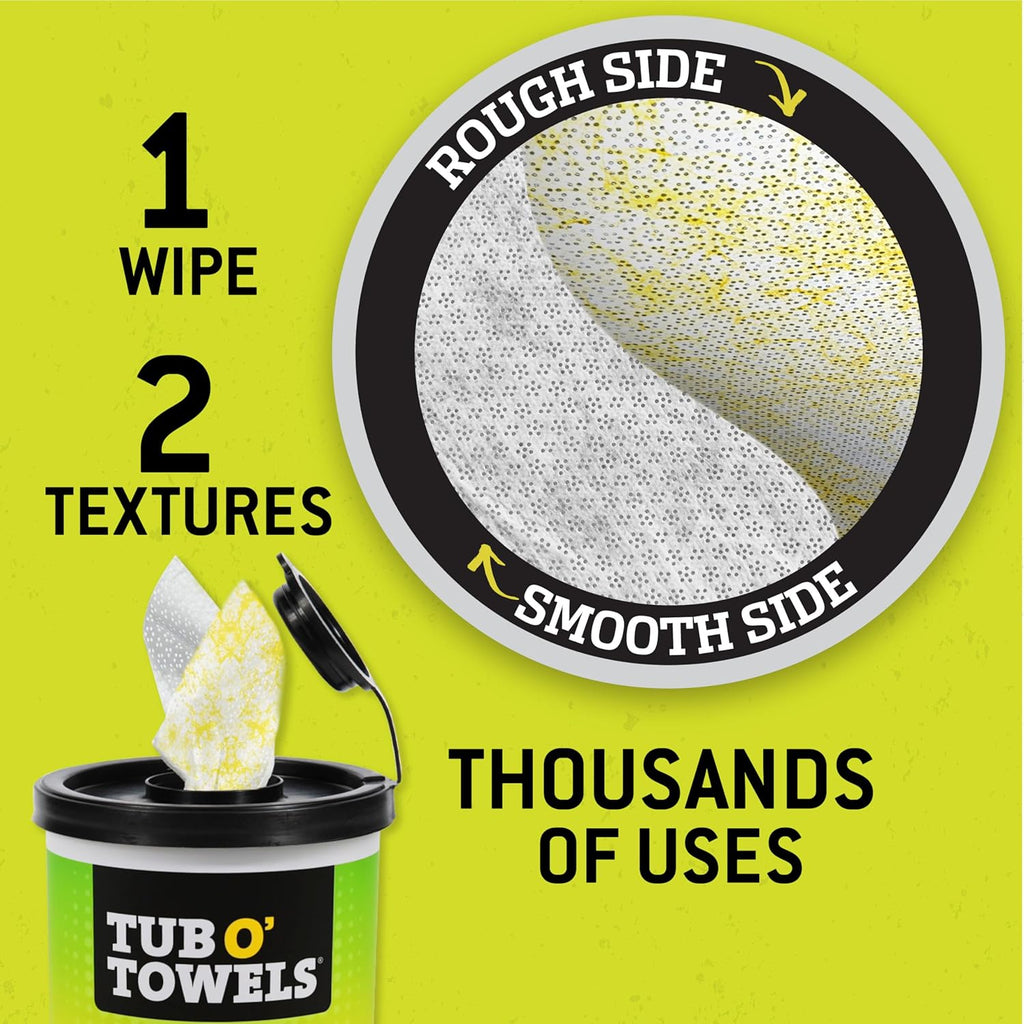 Tub O’ Towels TW75 Heavy-Duty 10" x 12" Size Multi-Surface Cleaning Wipes, Dual Texture, 75 Count Per Canister