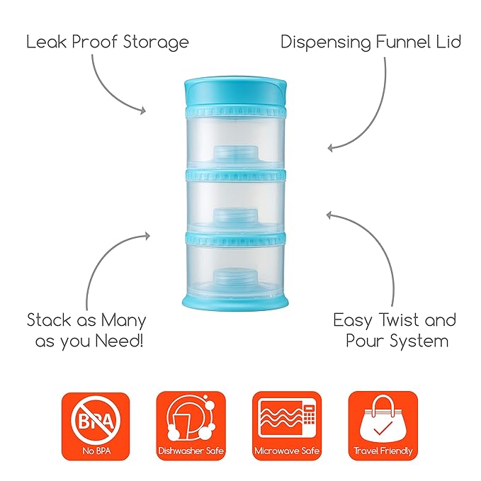 Innobaby Packin' Smart Stackable and Portable Storage System for Formula, Liquid, Baby Snacks and More. 3 Stackable Cups in Blueberry. BPA Free., 12 Ounce