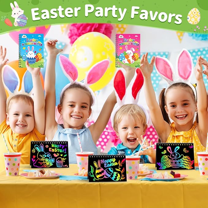 ZMLM Rainbow Scratch Party Favors Kids: Birthday Gifts Toy Bulk Scratch Art Notebook 24 Pack Birthday Goodie Bags Stuffers Girls Boys Art Craft Pad Classroom Prizes School Teacher Supplies (Easter)