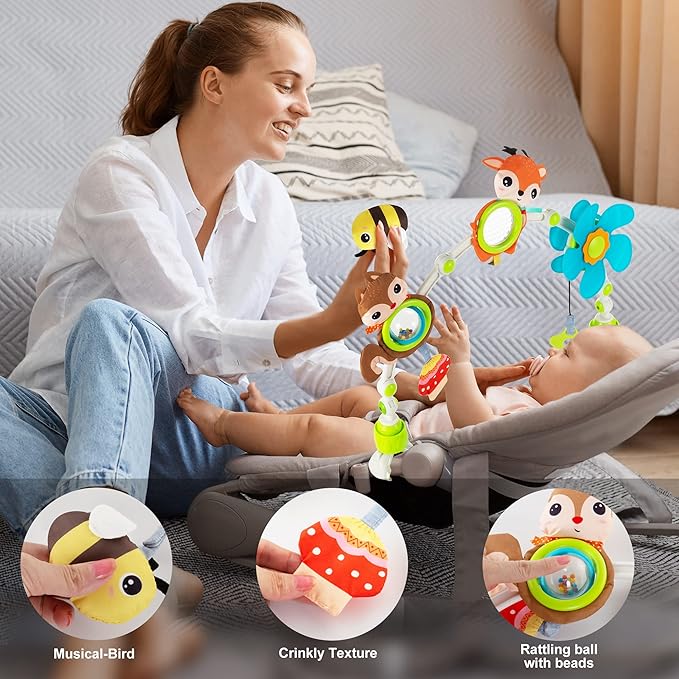 Adjustable Arch Bassinet Toys for Infant & Toddlers, Stroller Arch, Baby Crib Toys with Fascinating Hanging for Stimulating Baby’s Senses and Developing Motor Skills