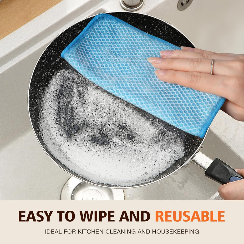 KinHwa Kitchen Washcloths for Dishes Absorbent Microfiber Dish Cloths Quick Dry Dish Rags with Poly Scour Scrub Side Ideal for Kitchen Cleaning (Blue, 12inchx12inch 9 Pack)