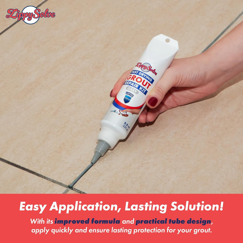 Tile Grout, Repair Kit,Restore & Renew Tile Joints Line, Fast Drying Grout Paint Squeeze Tube for Bathroom Shower Kitchen Floor, Waterproof (8.8 oz) (Grey)