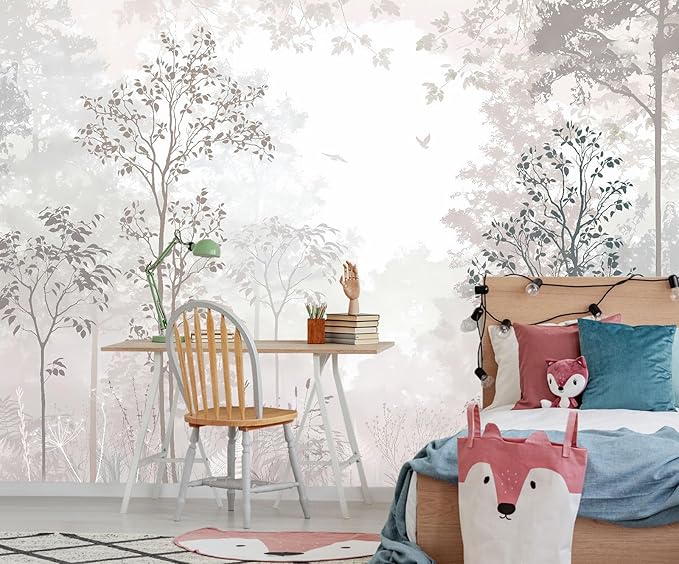 Beige Forest Wallpaper Woodland Wall Mural Large Wall Art for Bedroom Living Room Dining Room(Not Self-Adhesive)