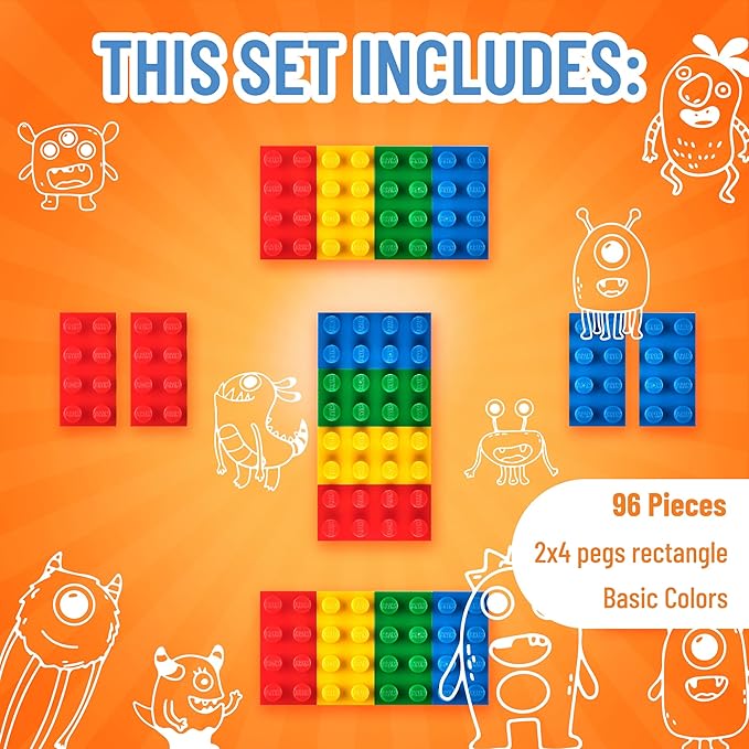 Strictly Briks Classic Bricks Starter Kit, Blue, Green, Red, and Yellow, 96 Pieces, 2x4 Studs, Building Creative Play Set for Ages 3 and Up, 100% Compatible with All Major Brick Brands