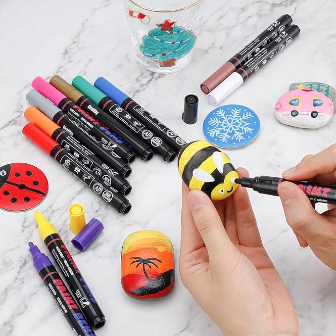 Brown Paint Pens Paint Markers - 8 Pack Permanent Quick Dry Waterproof Marker Pens for Rocks Wood Fabric Plastic Canvas Glass Mugs Metal Tire Stone