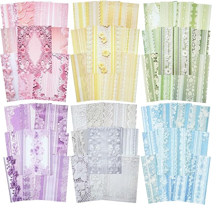 Lace Scrapbook Paper Set, 180 PCS Vintage Floral Journal Paper Kit for Scrapbooking, DIY Crafts, and Card Making