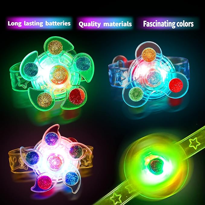 30PCS Spinner Bracelets Light Up Party Favors For Kids 4-8-12, Glow Bracelet Glow in The Dark Party Supplies Light Up Toys, Classroom Kids Prizes Goodie Bag Stuffers, Easter Egg Fillers Gift (30)