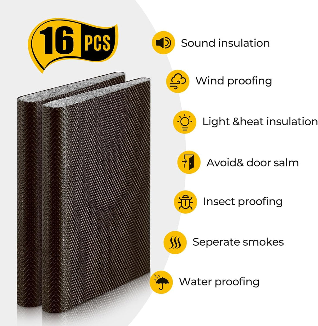 Zonon 16 Pieces Door Corner Seal Weatherstripping Exterior Door Frame Seal Draft Stopper Adhesive Corner Pads for Weather Stripping and Draft Protection (Black,Brown)
