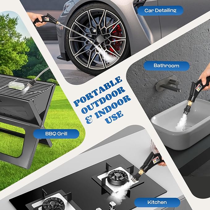 Moongiantgo Handheld Steam Cleaner High Pressure Timed Steamer for Cleaning for Home Kitchen Upholstery, Portable Pressurized Cleaning Machine for Car Detailing, Bathroom Grout Tile, 1200ml