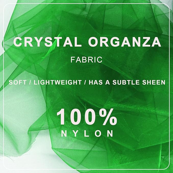 Green Organza Tulle Fabric Rolls, Crystal Organza 12" by 50 Yards (150 ft) Sheer Nylon Silky Shiny Netting Spool Bolt for DIY Craft Table Runner Wedding Baby Shower Party Decor (Emerald Green)
