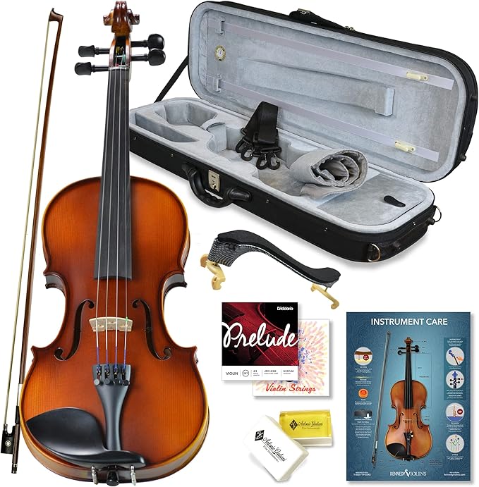 Bunnel Pupil Violin Outfit 4/4 Full Size Clearance By Kennedy Violins - Carrying Case and Accessories Included - Solid Maple Wood and Ebony Fittings RB300