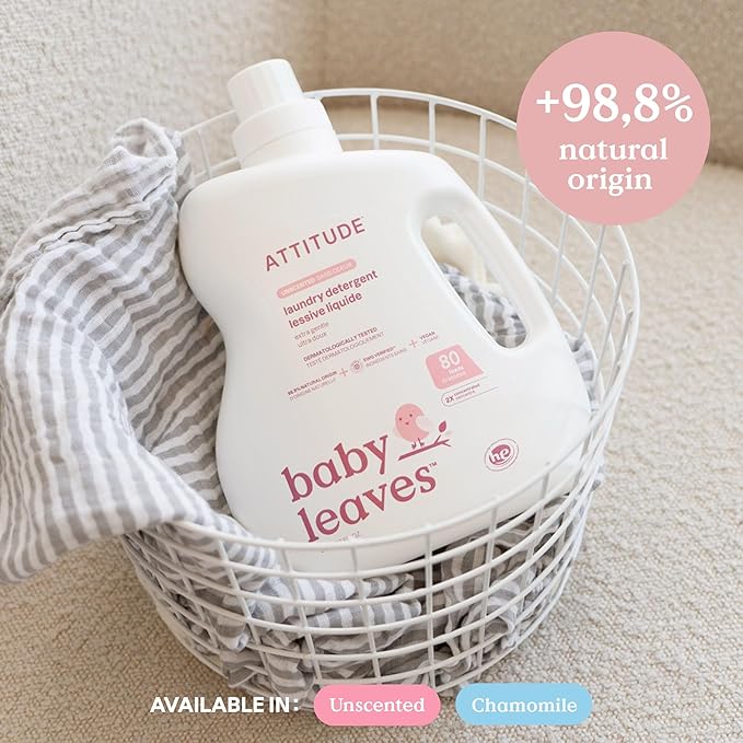 ATTITUDE Baby Laundry Detergent Liquid, EWG Verified, Safe for Baby Clothes, Infant and Newborn, HE Compatible, Soothing Chamomile, 80 Loads, 67.6 Fl Oz (Pack of 6) (AMAZON EXCLUSIVE)