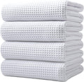 POLYTE Microfiber Oversize Quick Dry Lint Free Bath Towel, 60 x 30 in, 4 Pack (Waffle Weave)