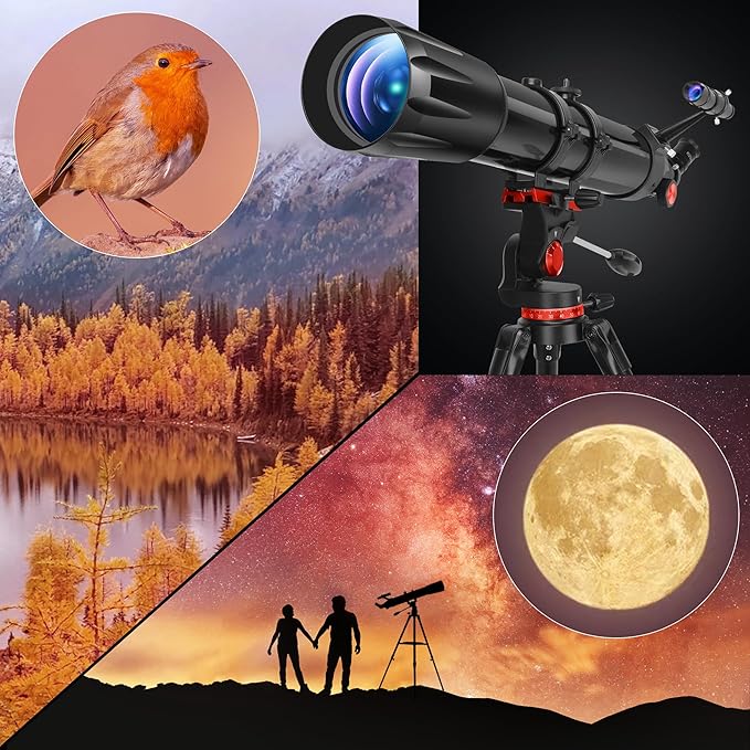 Telescope,Telescope for Adults High Powered, 90mm Aperture 900mm Professional Refractor Telescopes for Kids & Beginners, Magnification 450X,for Planet Observation with Stainless Tripod & Phone Adapter