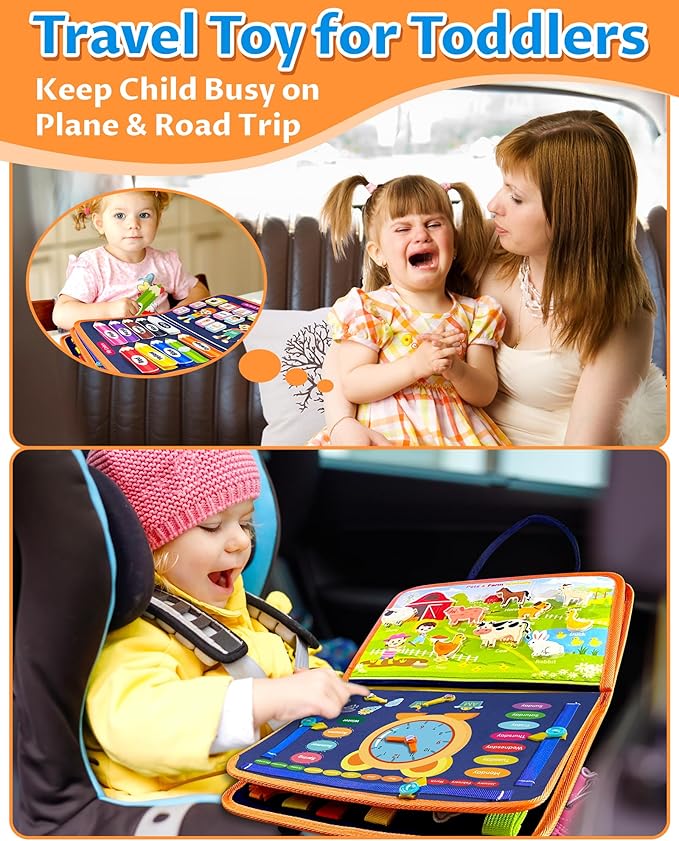 Exorany Busy Board Montessori Toys for Toddler Boy & Girl Birthday Gifts, Busy Book Learning Sensory Toys for Toddlers, Toddler Travel Toy Educational Activities Learn Fine Motor Skills