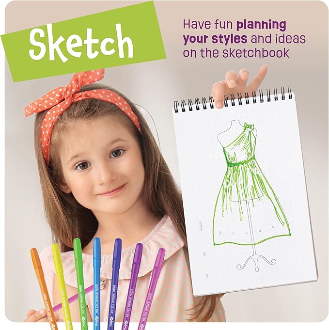Pretty Me Fashion Design Studio - Sewing Kit for Kids - Designer Dress Girls Arts Crafts Kits Ages 8, 9, 10, 11, 12 Age - Sketch, Sew, Style - Kid Art Projects Gift - Girl Craft Activities Gifts
